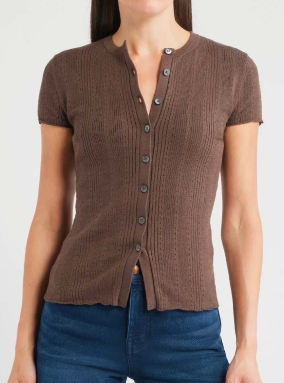 Madewell Cotton-Blend Pointelle Short-Sleeve Cardigan Size S NWT
